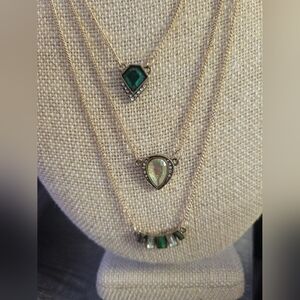 Elegant Gold Tone and Green Layered Necklace Set